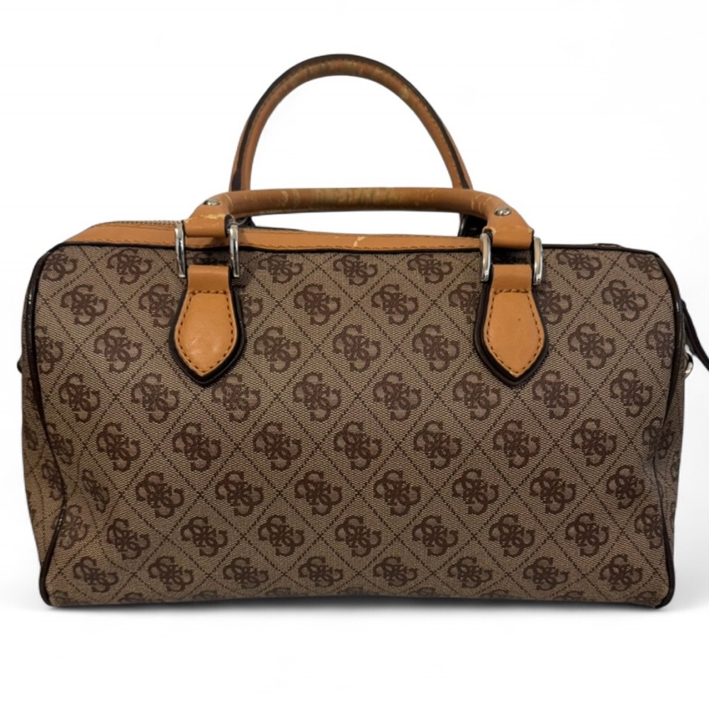 Guess Brown Monogram Satchel with Tan Trim - Picture 2 of 5
